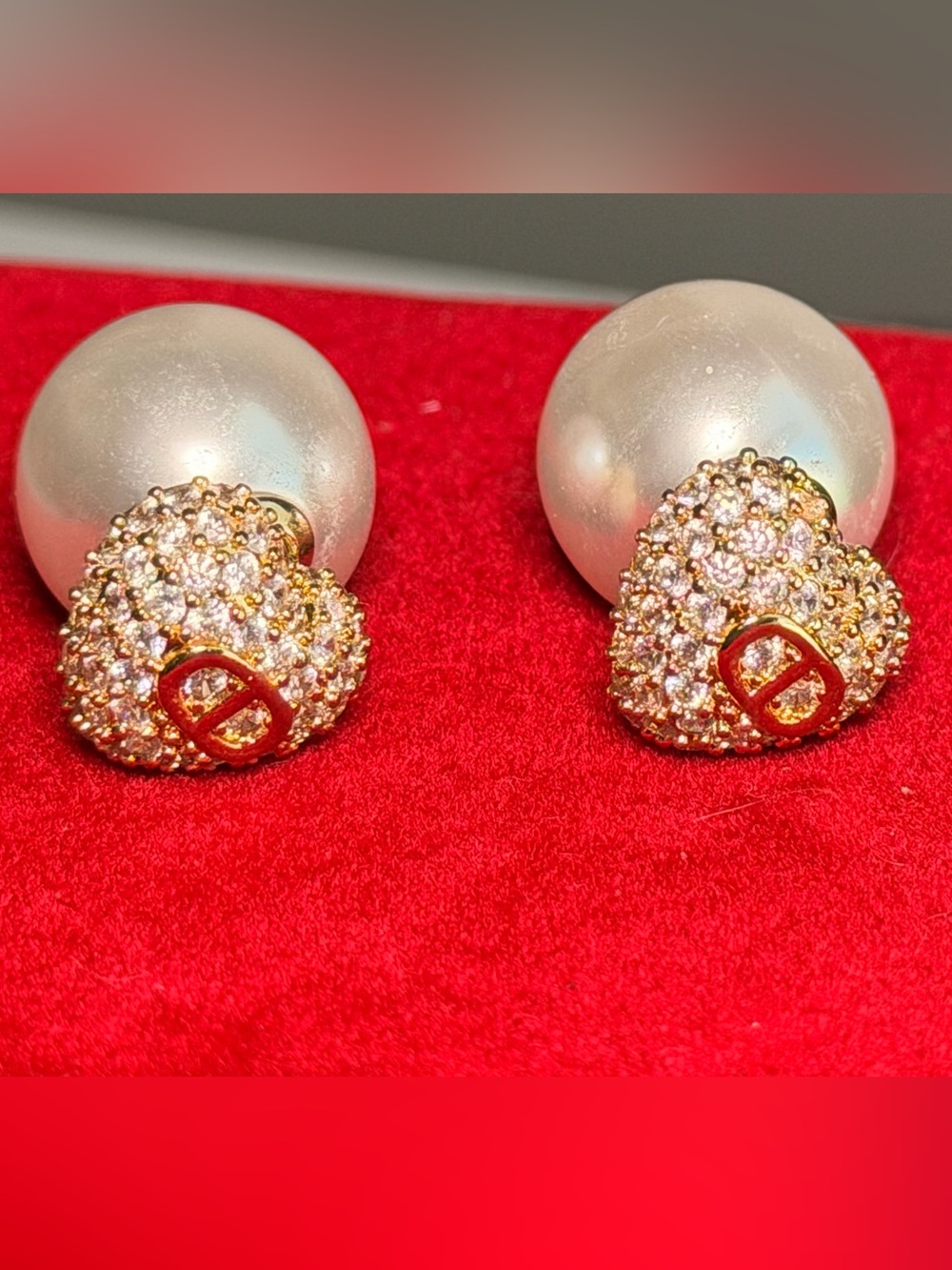 Heart Pearl Stud Earrings 18k Gold Over Stainless Steel with Zirconia